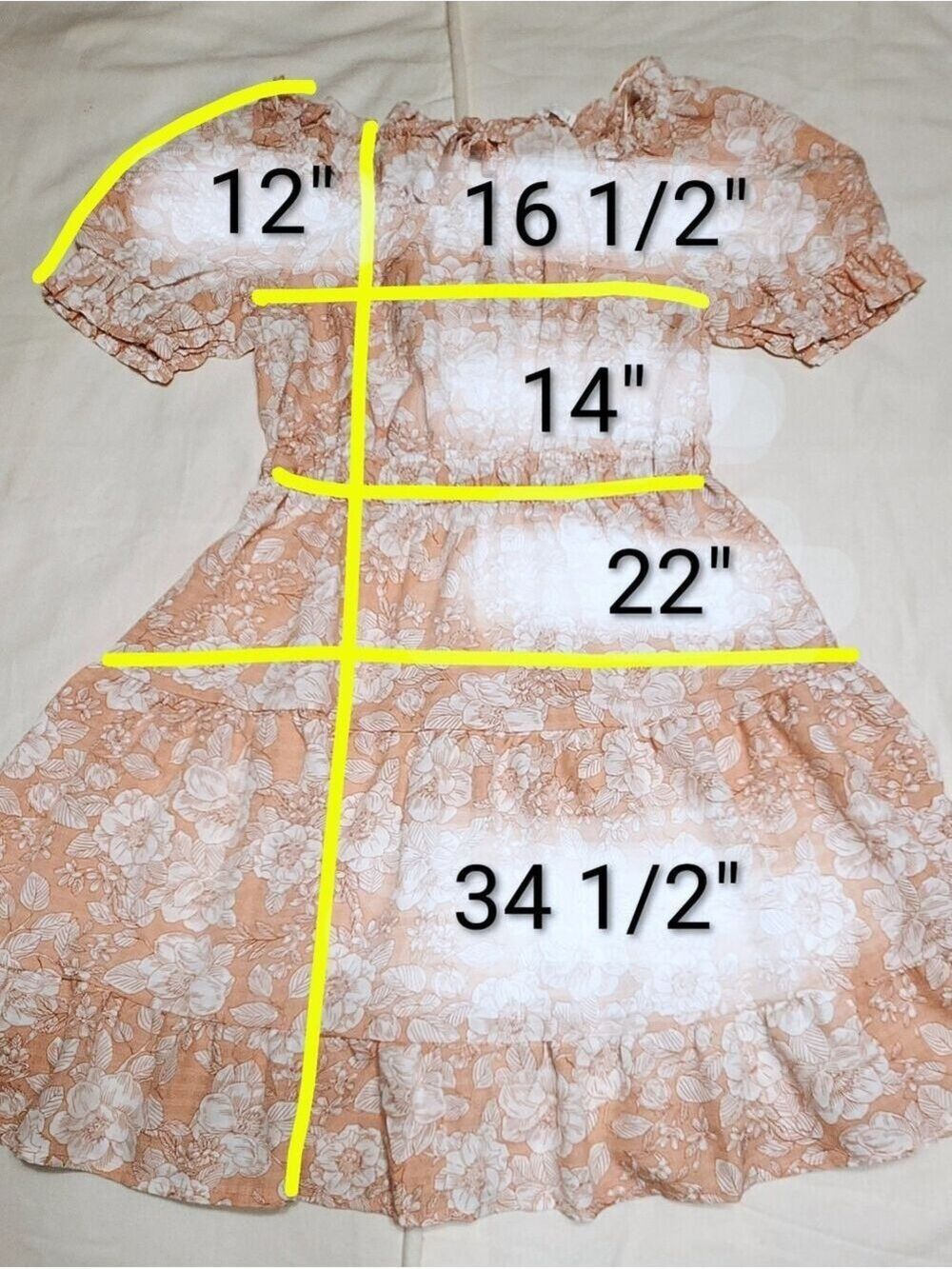 Blu Pepper Mini Dress Peach White Floral Puff Sleeve Medium - Picture 9 of 9